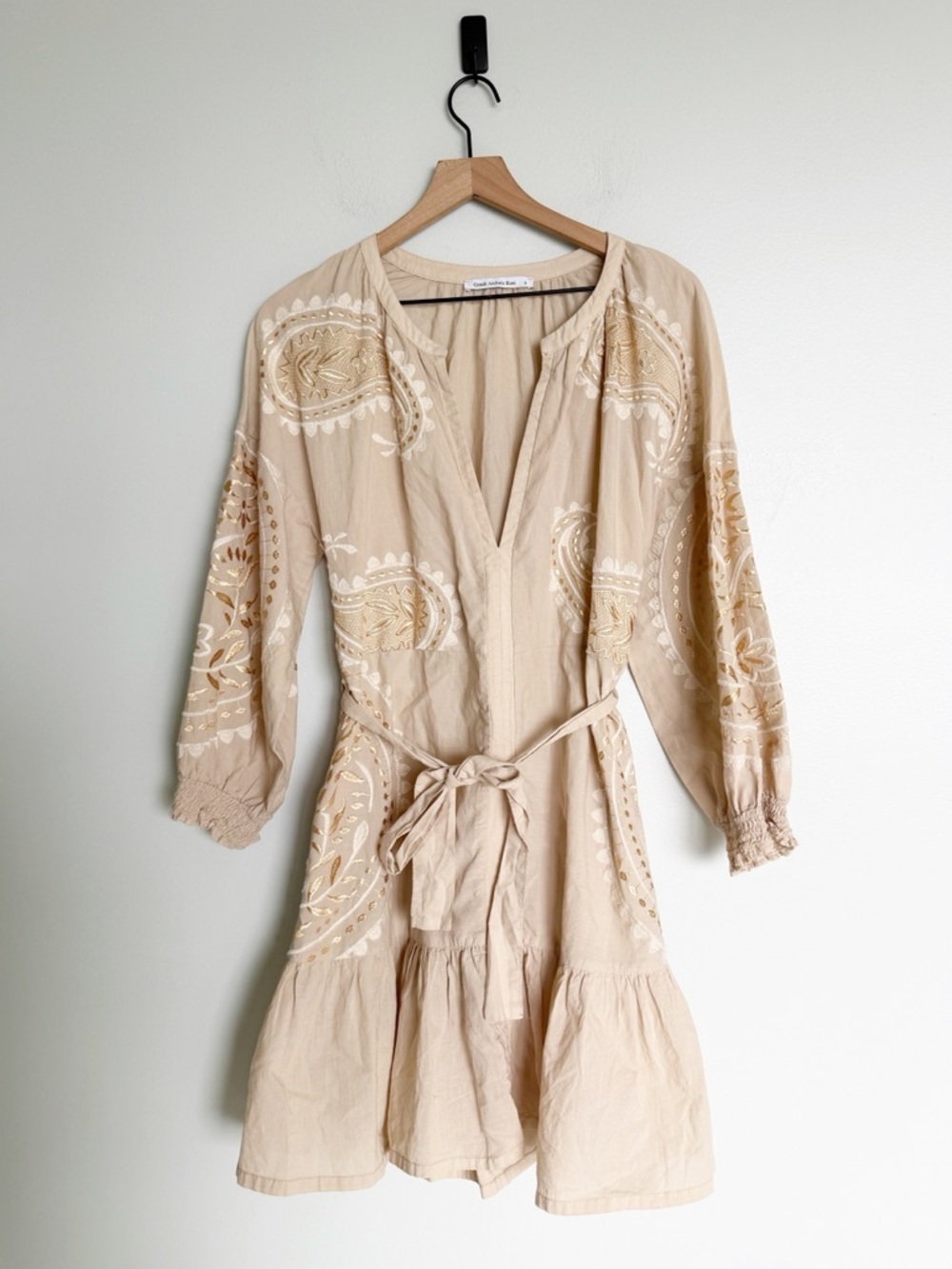 Greek Archaic Kori Embroidered Belted Mini Dress